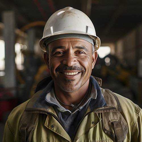 Homem dentro de uma obra usando capacete branco, representando o mestre de obras